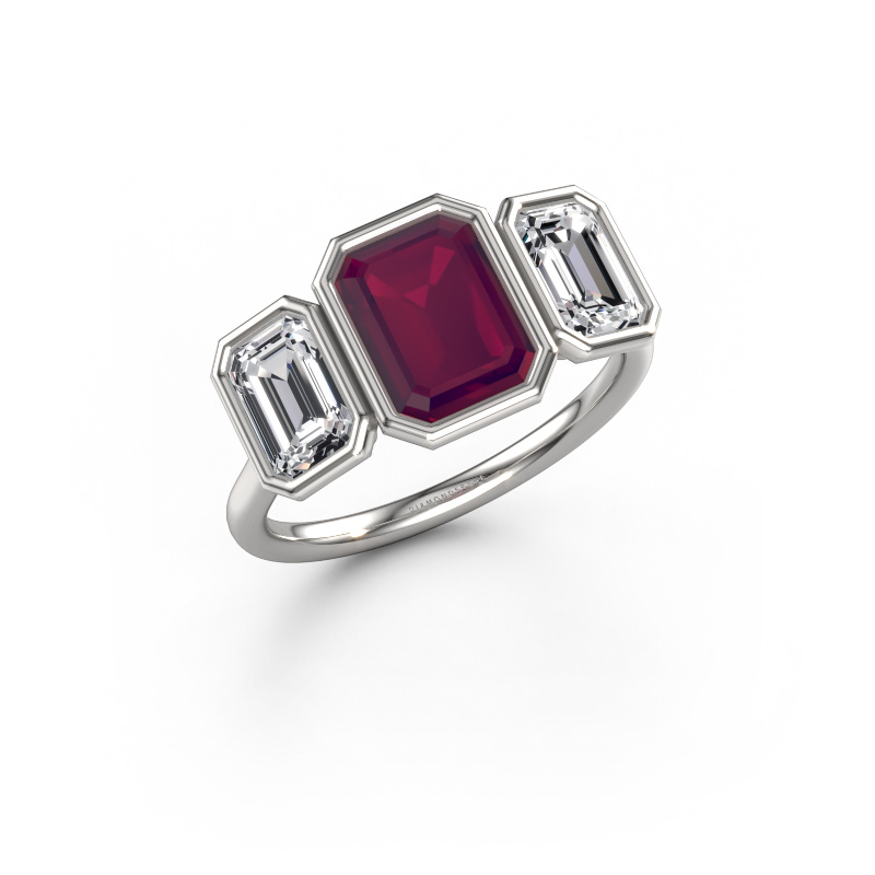 Image of Engagement ring Lavon 3 EME 950 platinum Rhodolite 8x6 mm