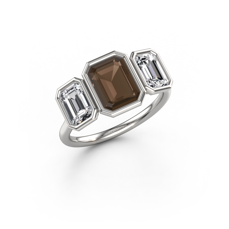 Image of Engagement ring Lavon 3 EME 585 white gold Smokey quartz 8x6 mm