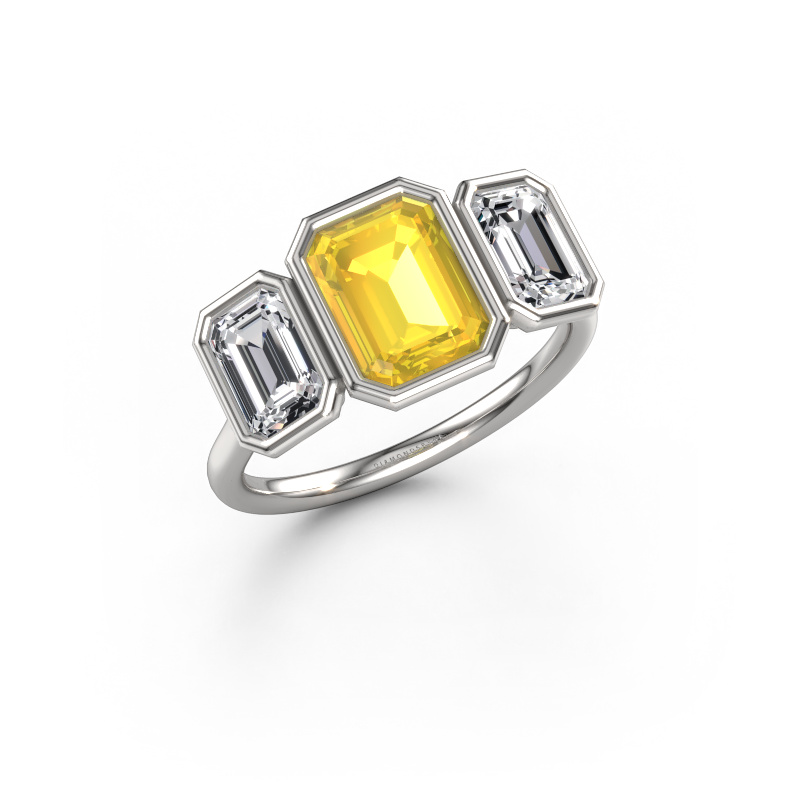 Image de Bague de fiançailles Lavon 3 EME 585 or blanc Saphir jaune 8x6 mm