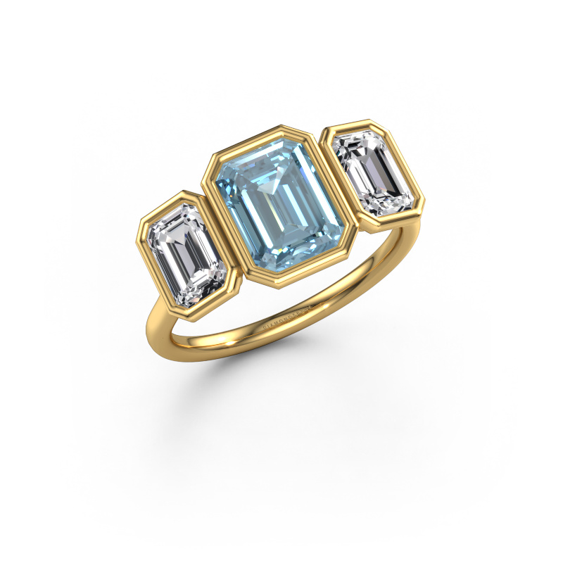 Image of Engagement ring Lavon 3 EME 585 gold Blue lab grown diamond 8x6 mm