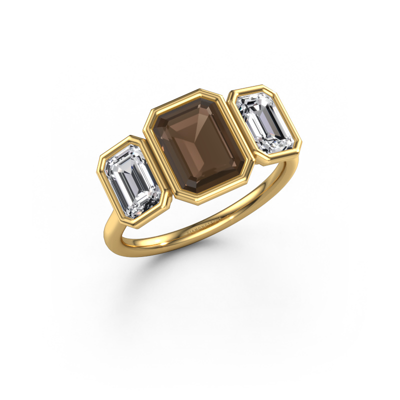 Image of Engagement ring Lavon 3 EME 585 gold Smokey quartz 8x6 mm