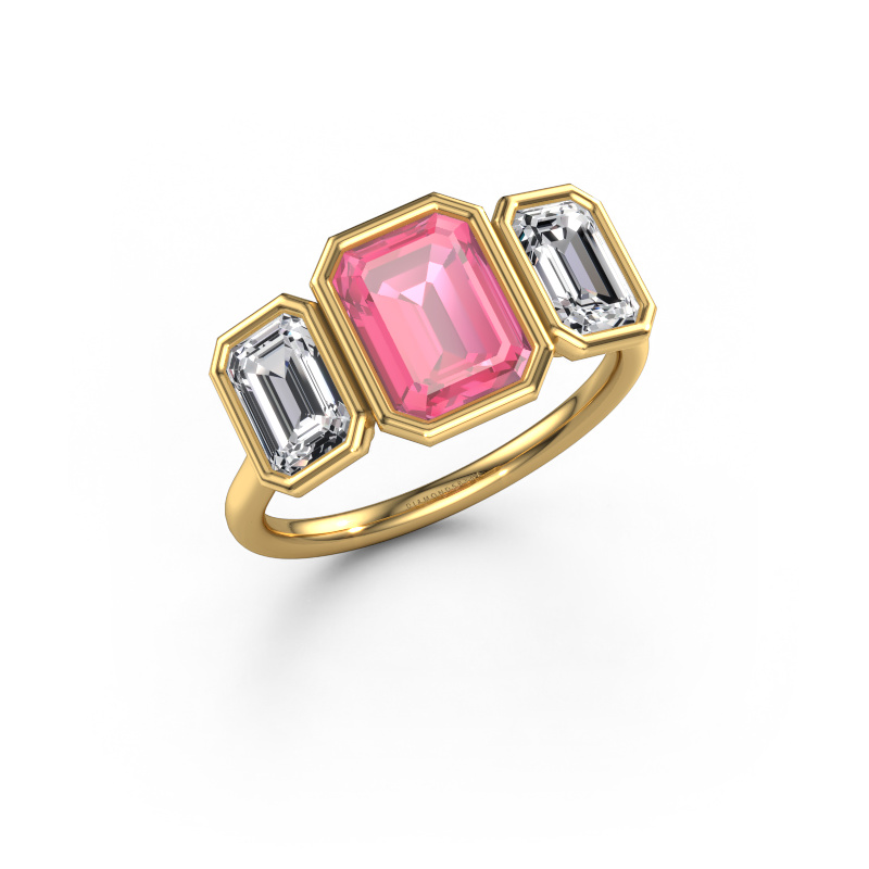 Image of Engagement ring Lavon 3 EME 585 gold Pink sapphire 8x6 mm