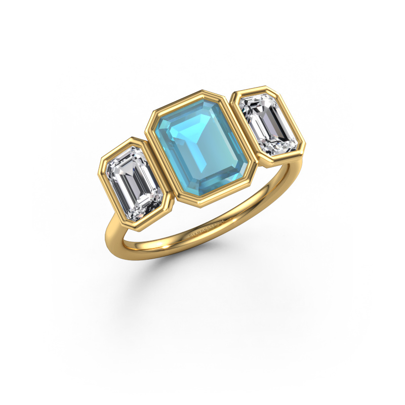 Bild von Verlobungsring Lavon 3 EME 585 Gold Blau Topas 8x6 mm