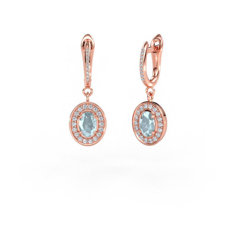 Image of Drop earrings Layne 2 585 rose gold Aquamarine 7x5 mm