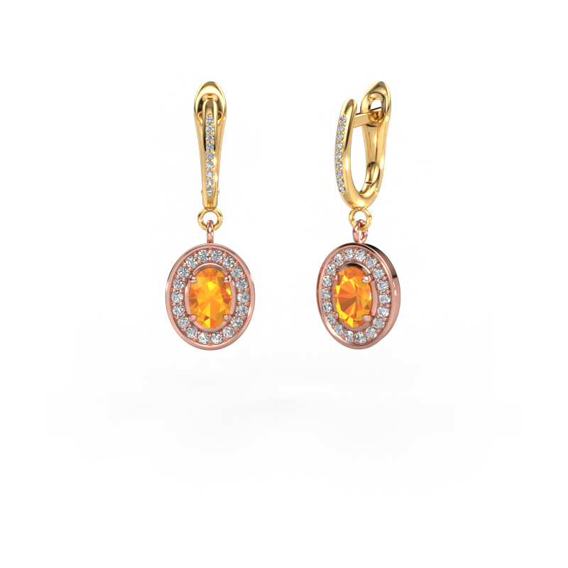 Image of Drop earrings Layne 2 585 rose gold Citrin 7x5 mm
