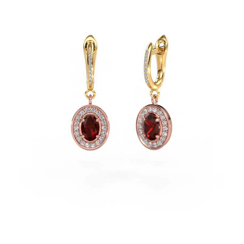 Image of Drop earrings Layne 2 585 rose gold Garnet 7x5 mm