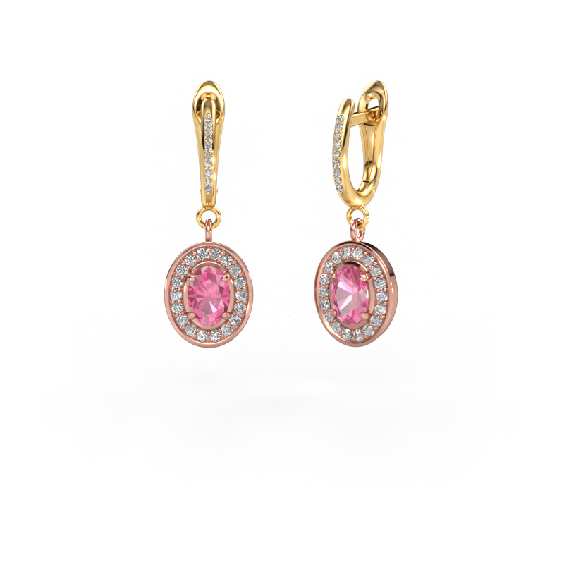 Image of Drop earrings Layne 2 585 rose gold Pink sapphire 7x5 mm