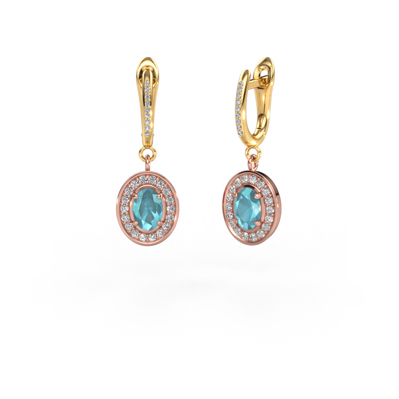 Image of Drop earrings Layne 2 585 rose gold Blue topaz 7x5 mm