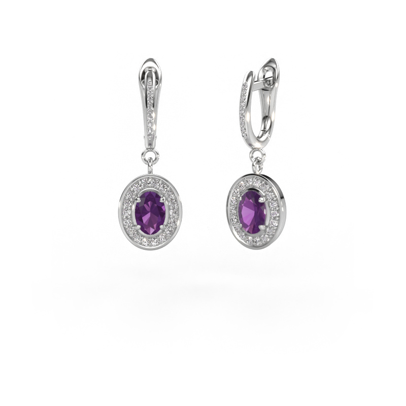 Image of Drop earrings Layne 2 950 platinum Amethyst 7x5 mm