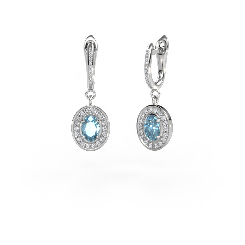 Afbeelding van Oorhangers Layne 2 950 Platina Blauwe lab grown diamant 7x5 mm