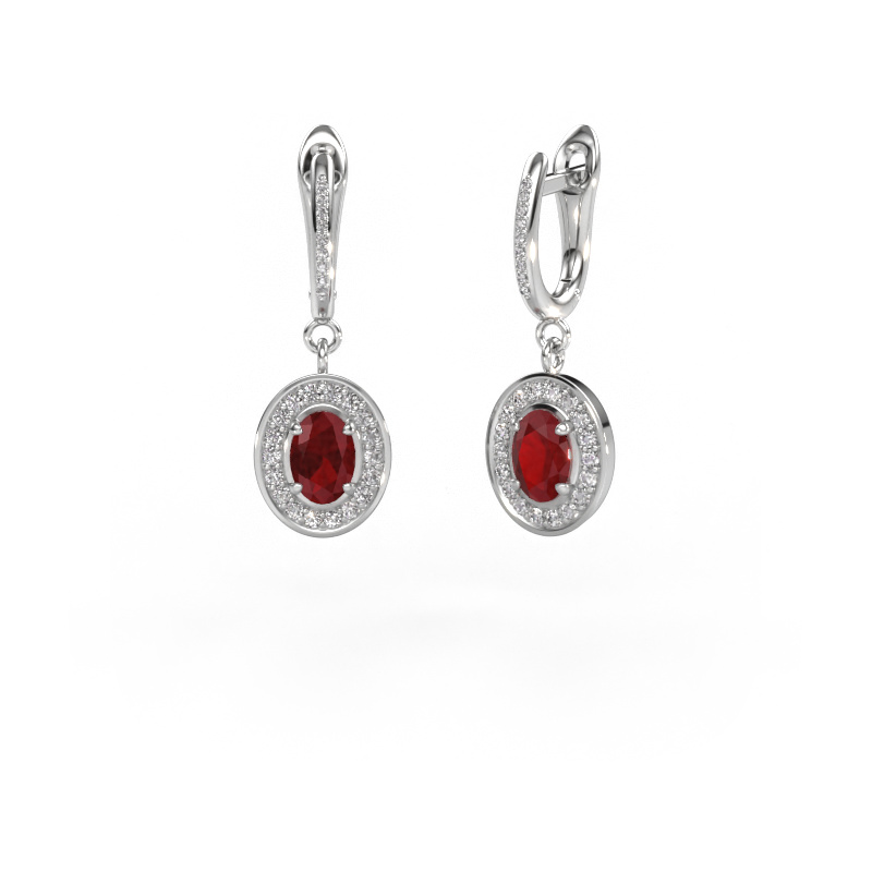 Image of Drop earrings Layne 2 950 platinum Ruby 7x5 mm