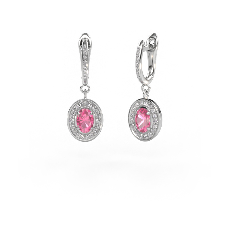 Image of Drop earrings Layne 2 950 platinum Pink sapphire 7x5 mm