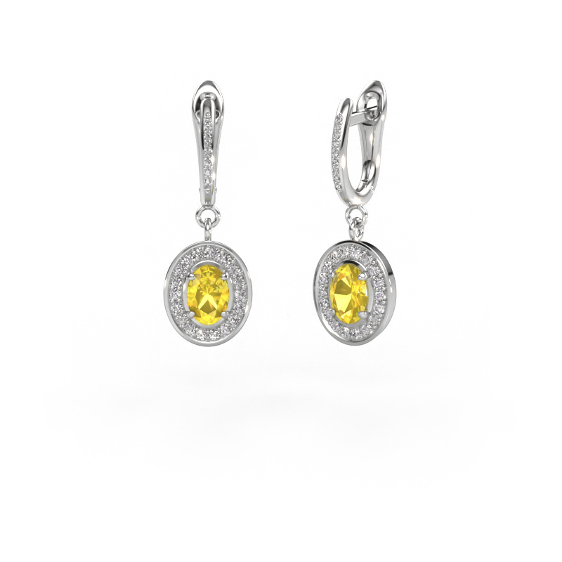 Image of Drop earrings Layne 2 950 platinum Yellow sapphire 7x5 mm