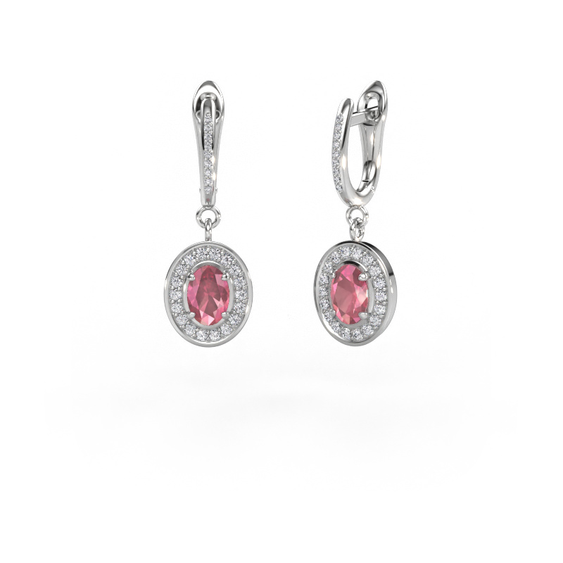 Image of Drop earrings Layne 2 950 platinum Tourmaline pink 7x5 mm