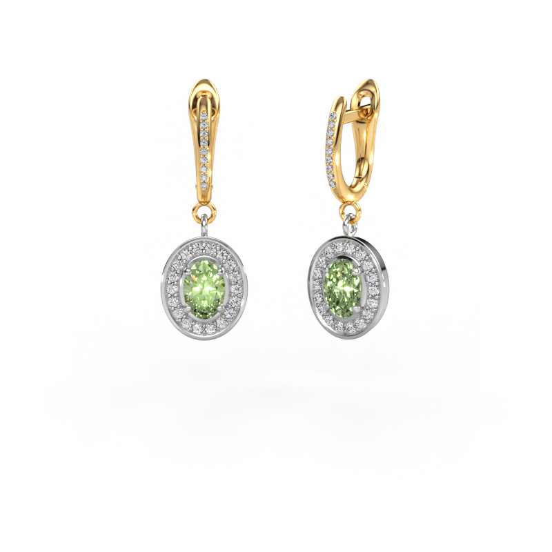 Afbeelding van Oorhangers Layne 2 585 Witgoud Groene lab grown diamant 7x5 mm