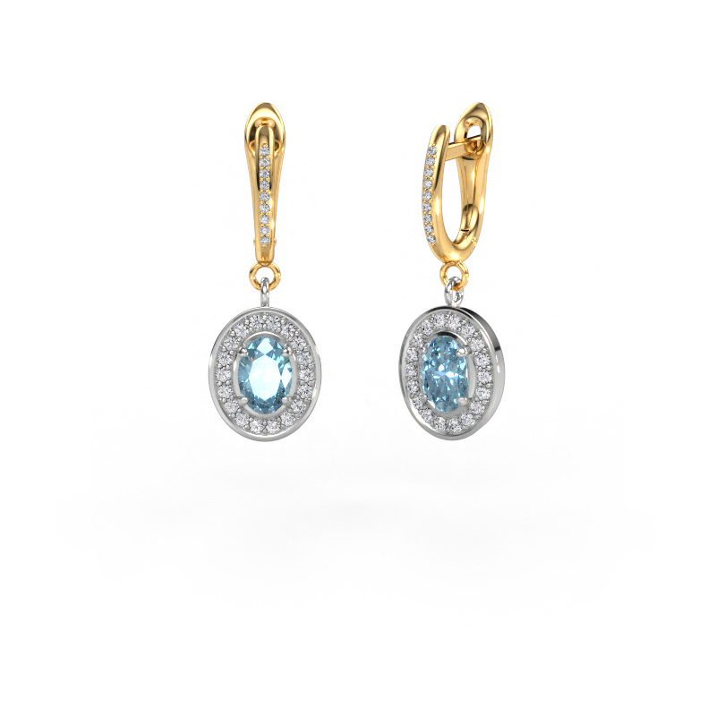 Image de Pendants d'oreilles Layne 2 585 or blanc Diamant synthétique bleu 7x5 mm