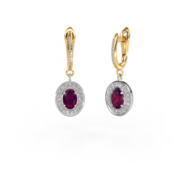 Image of Drop earrings Layne 2 585 white gold Rhodolite 7x5 mm