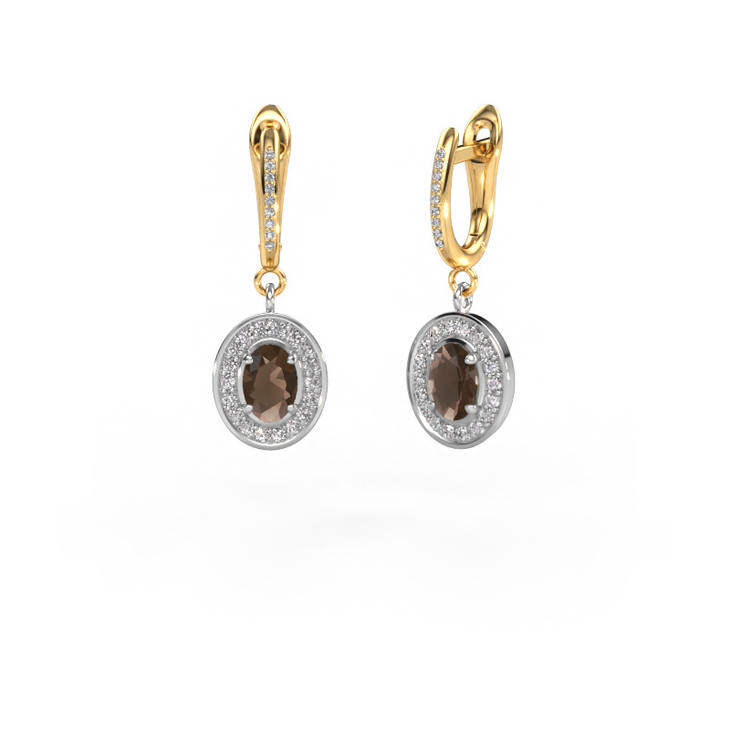 Image of Drop earrings Layne 2 585 white gold Smokey quartz 7x5 mm