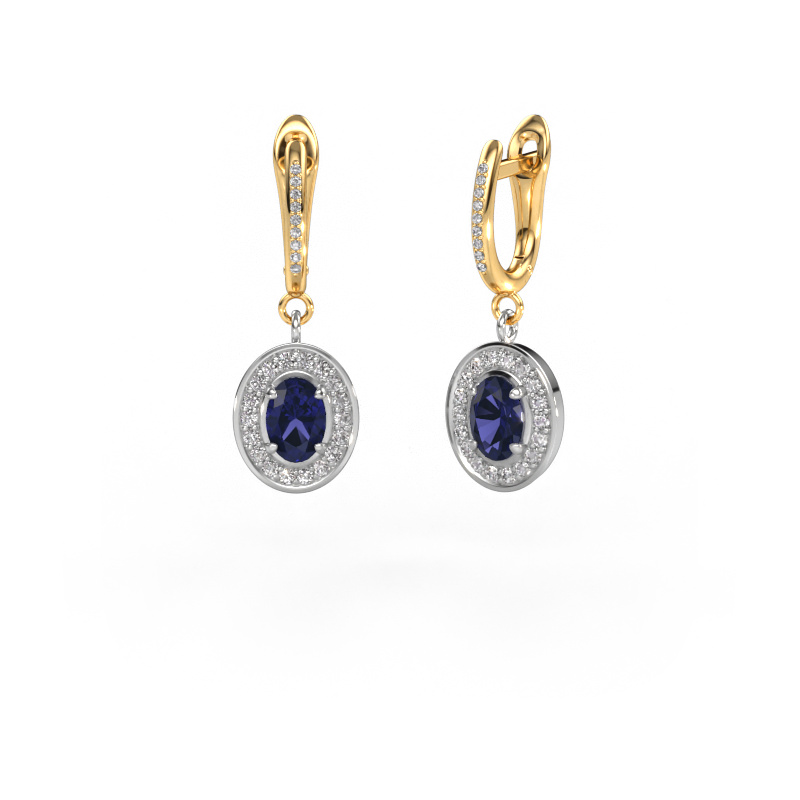 Image of Drop earrings Layne 2 585 white gold Sapphire 7x5 mm