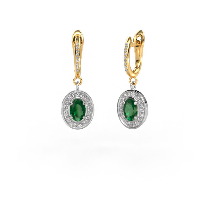 Image of Drop earrings Layne 2 585 white gold Emerald 7x5 mm
