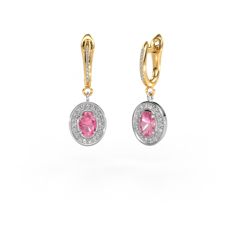 Image of Drop earrings Layne 2 585 white gold Pink sapphire 7x5 mm
