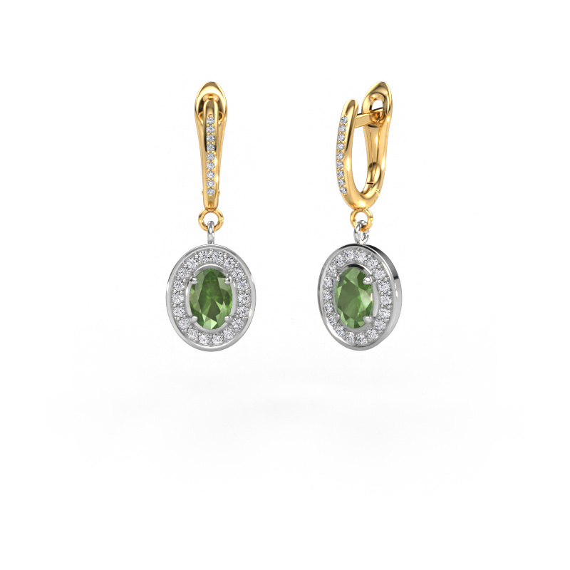 Image de Pendants d'oreilles Layne 2 585 or blanc Vert tourmaline 7x5 mm
