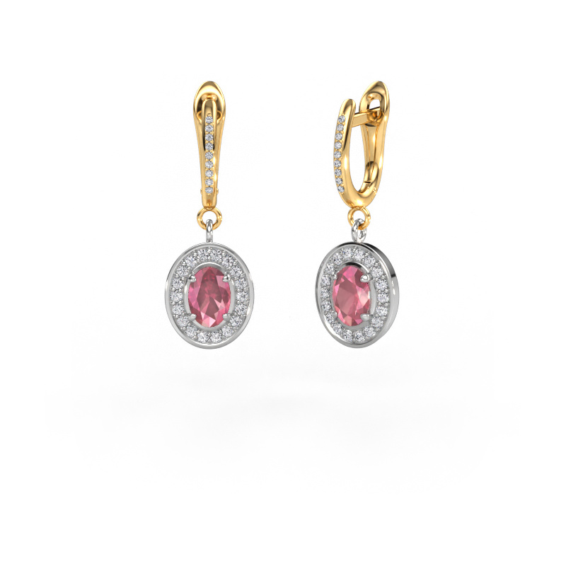 Image of Drop earrings Layne 2 585 white gold Tourmaline pink 7x5 mm