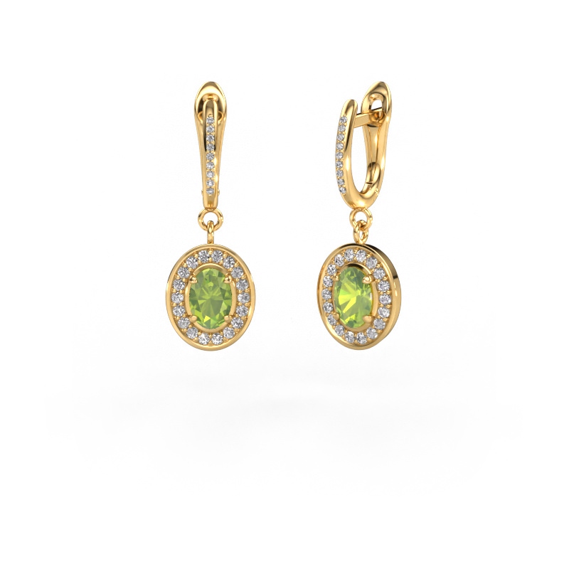 Image of Drop earrings Layne 2 585 gold Peridot 7x5 mm