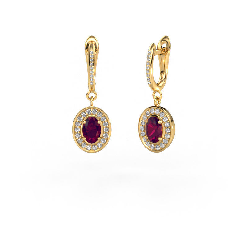 Image of Drop earrings Layne 2 585 gold Rhodolite 7x5 mm