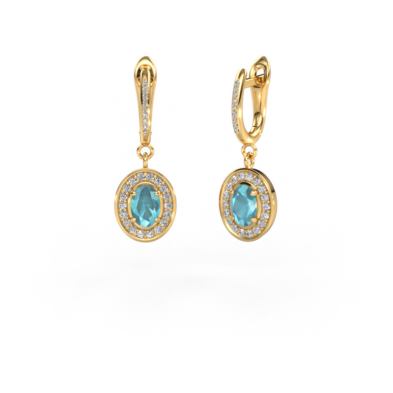 Image of Drop earrings Layne 2 585 gold Blue topaz 7x5 mm