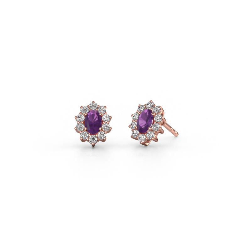 Afbeelding van Oorbellen Leesa 585 rosé goud Amethist 6x4 mm