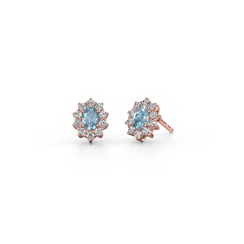 Image of Earrings Leesa 585 rose gold Blue lab grown diamond 6x4 mm