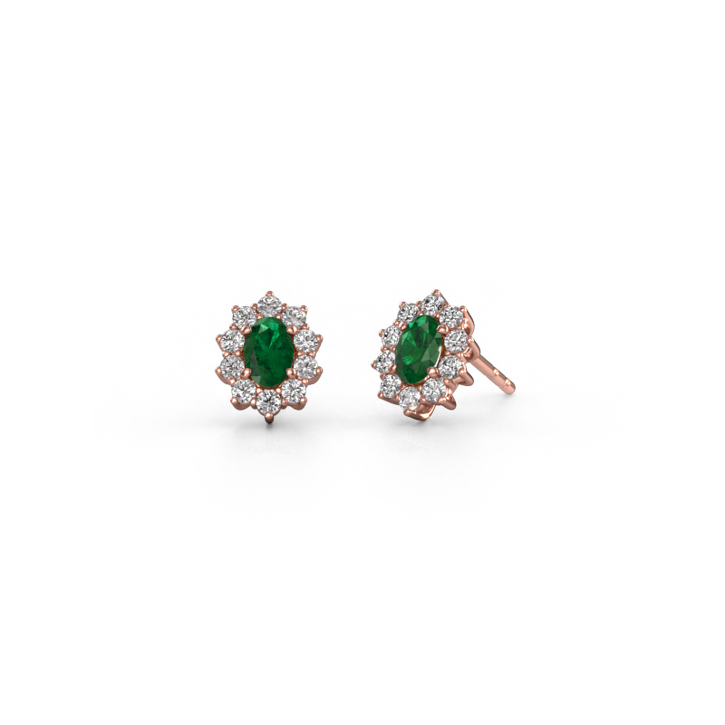 Image of Earrings Leesa 585 rose gold Emerald 6x4 mm
