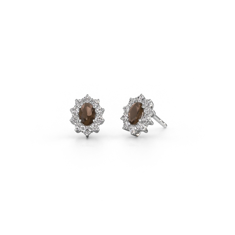 Image of Earrings Leesa 585 white gold Smokey quartz 6x4 mm