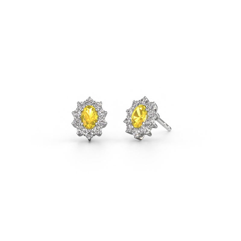 Image of Earrings Leesa 585 white gold Yellow sapphire 6x4 mm
