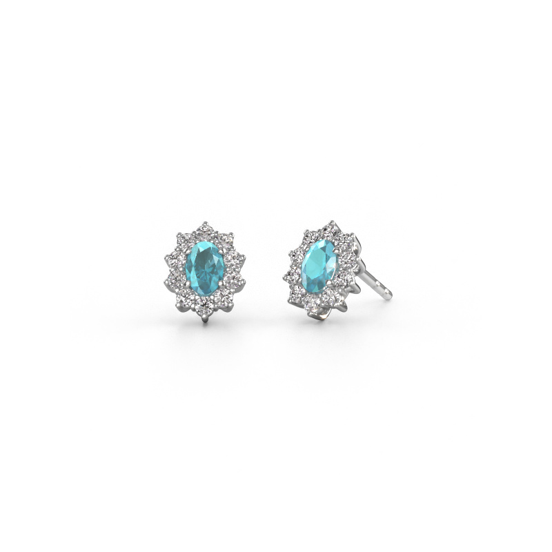 Image of Earrings Leesa 585 white gold Blue topaz 6x4 mm