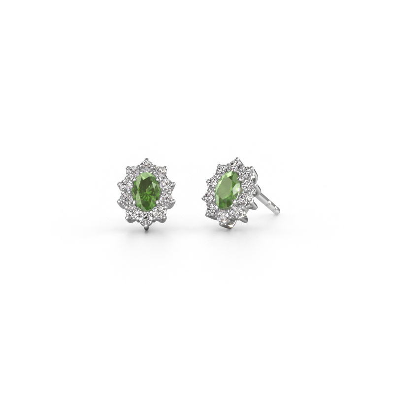 Image de Boucles d'oreilles Leesa 585 or blanc Vert tourmaline 6x4 mm