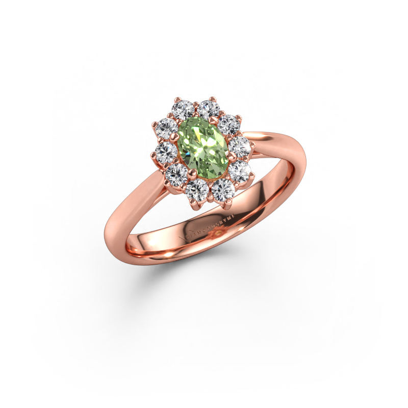 Bild av Förlovningsring Leesa 1 585 roséguld Grön labbodlad diamant 6x4 mm