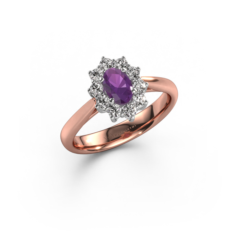 Image of Engagement ring Leesa 1 585 rose gold Amethyst 6x4 mm