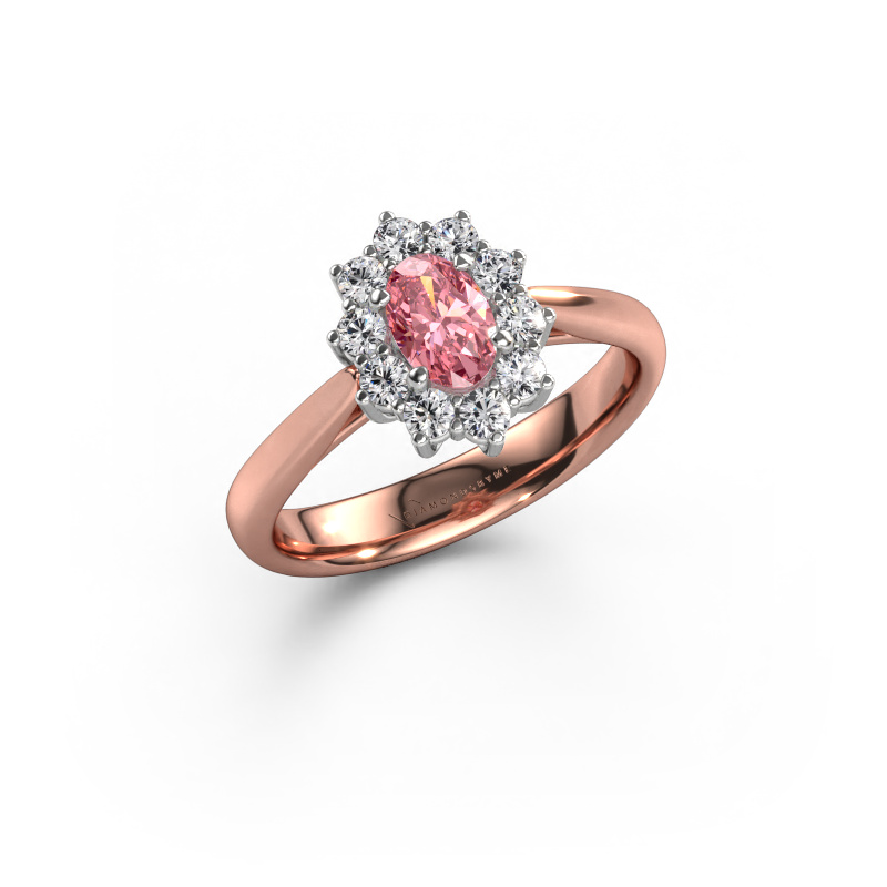 Image of Engagement ring Leesa 1 585 rose gold Pink lab grown diamond 6x4 mm