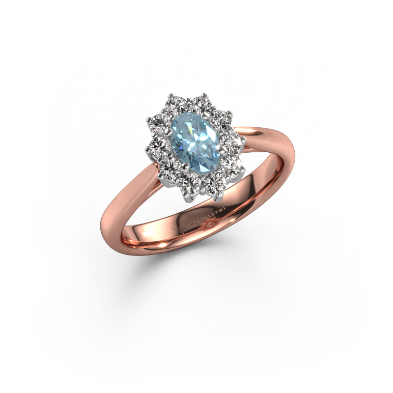 Image of Engagement ring Leesa 1 585 rose gold Blue lab grown diamond 6x4 mm