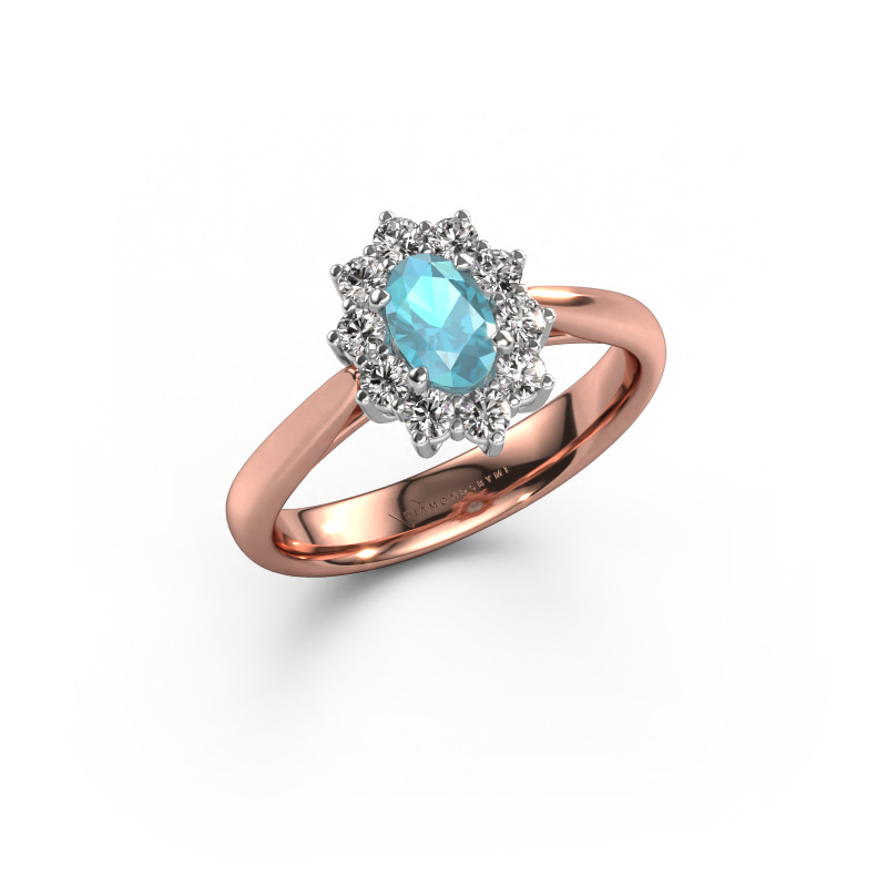Image of Engagement ring Leesa 1 585 rose gold Blue topaz 6x4 mm