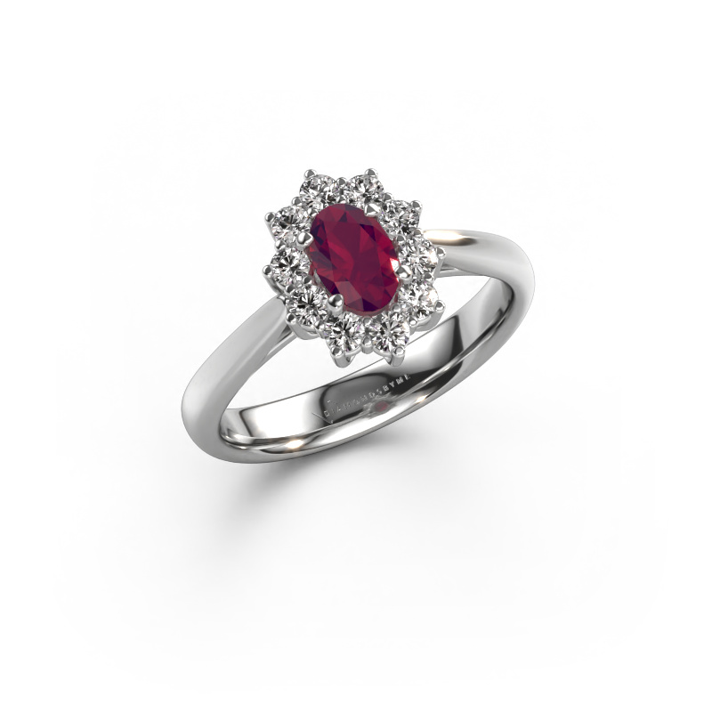 Image of Engagement ring Leesa 1 585 white gold Rhodolite 6x4 mm