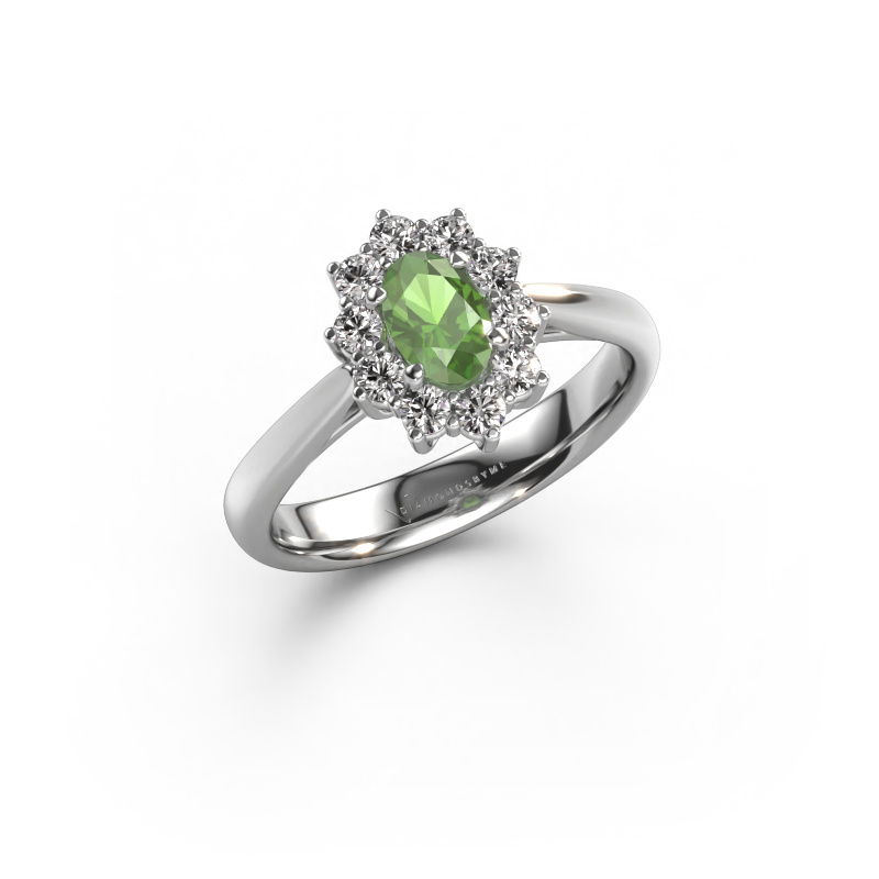 Image of Engagement ring Leesa 1 585 white gold Tourmaline green 6x4 mm