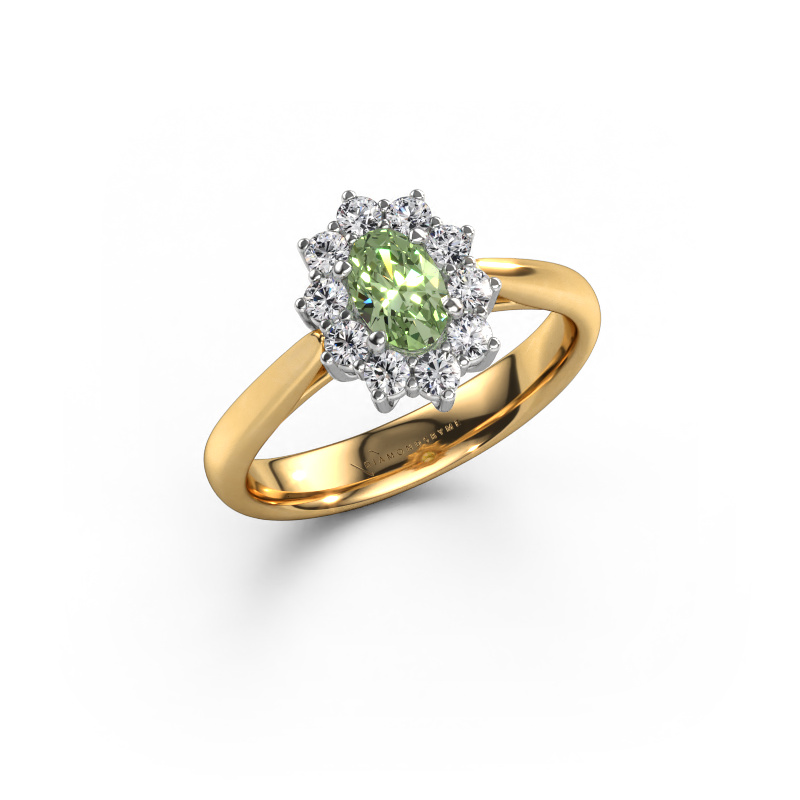 Image of Engagement ring Leesa 1 585 gold Green lab grown diamond 6x4 mm