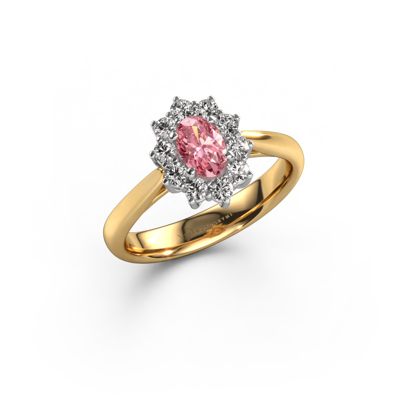 Image of Engagement ring Leesa 1 585 gold Pink lab grown diamond 6x4 mm