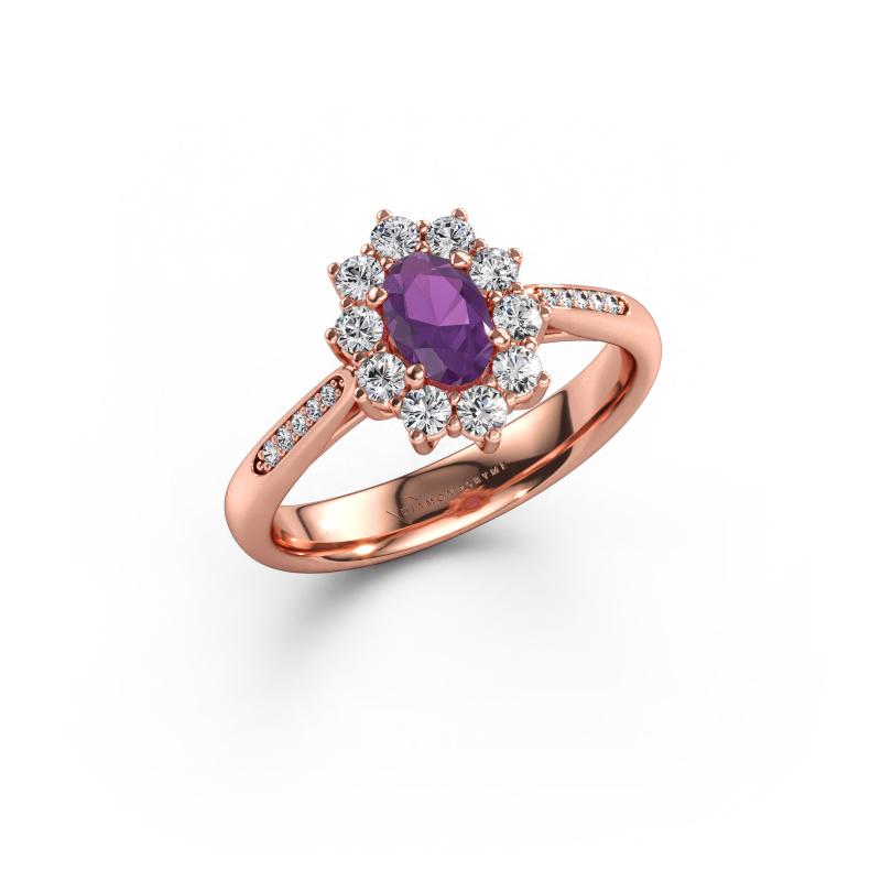 Immagine di Anello di fidanzamento Leesa 2 585 oro rosa Ametista 6x4 mm