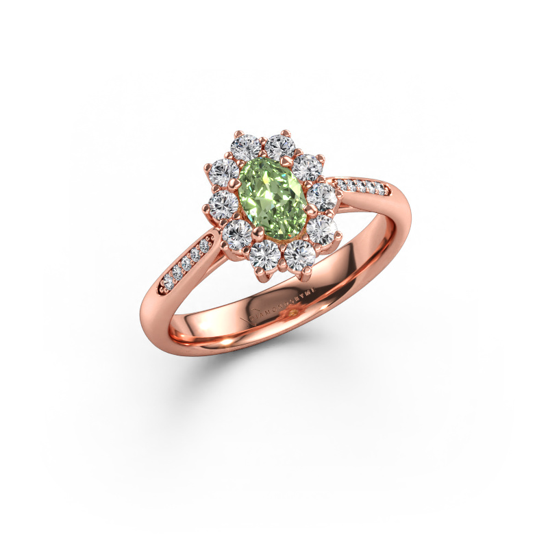 Bild av Förlovningsring Leesa 2 585 roséguld Grön labbodlad diamant 6x4 mm