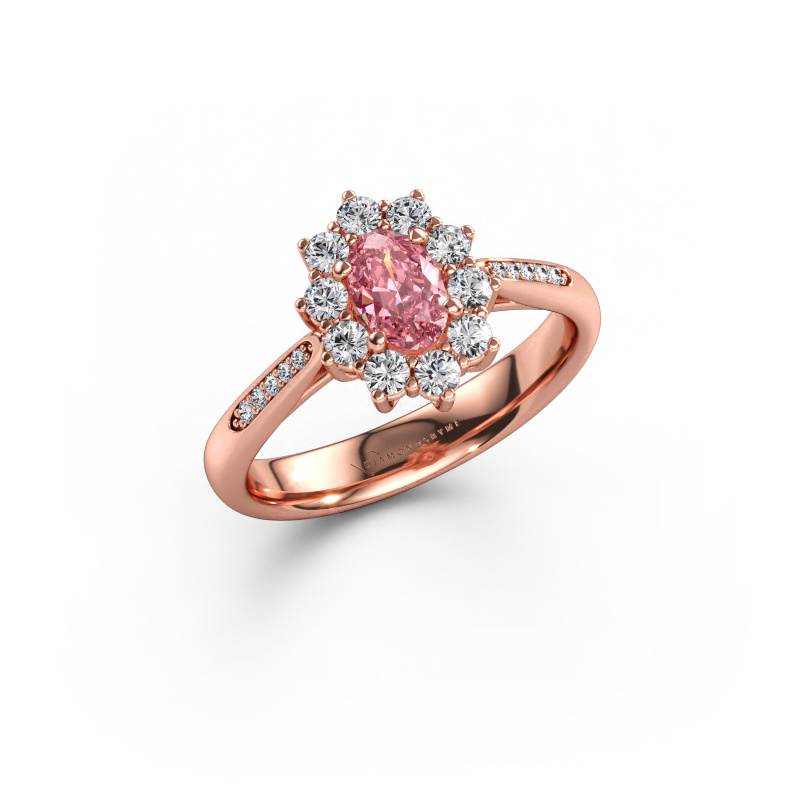 Image of Engagement ring Leesa 2 585 rose gold Pink lab grown diamond 6x4 mm
