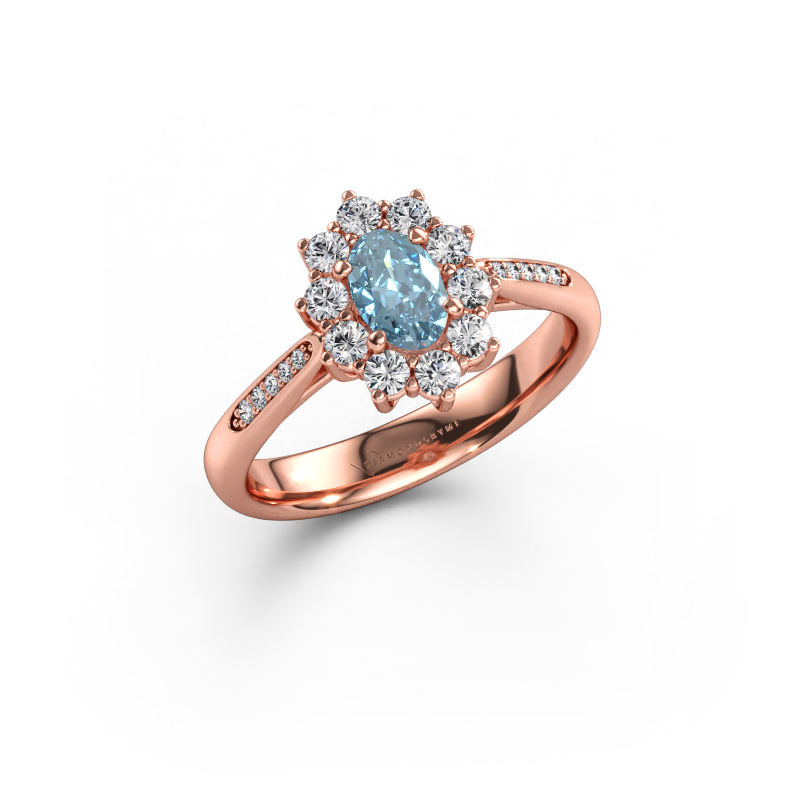 Immagine di Anello di fidanzamento Leesa 2 585 oro rosa Diamante lab grown blu 6x4 mm